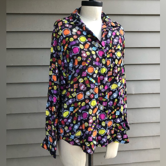 Vintage 80s Penny Candy Fun Novelty Kitschy Print Button Up Blouse Top - Picture 4 of 14